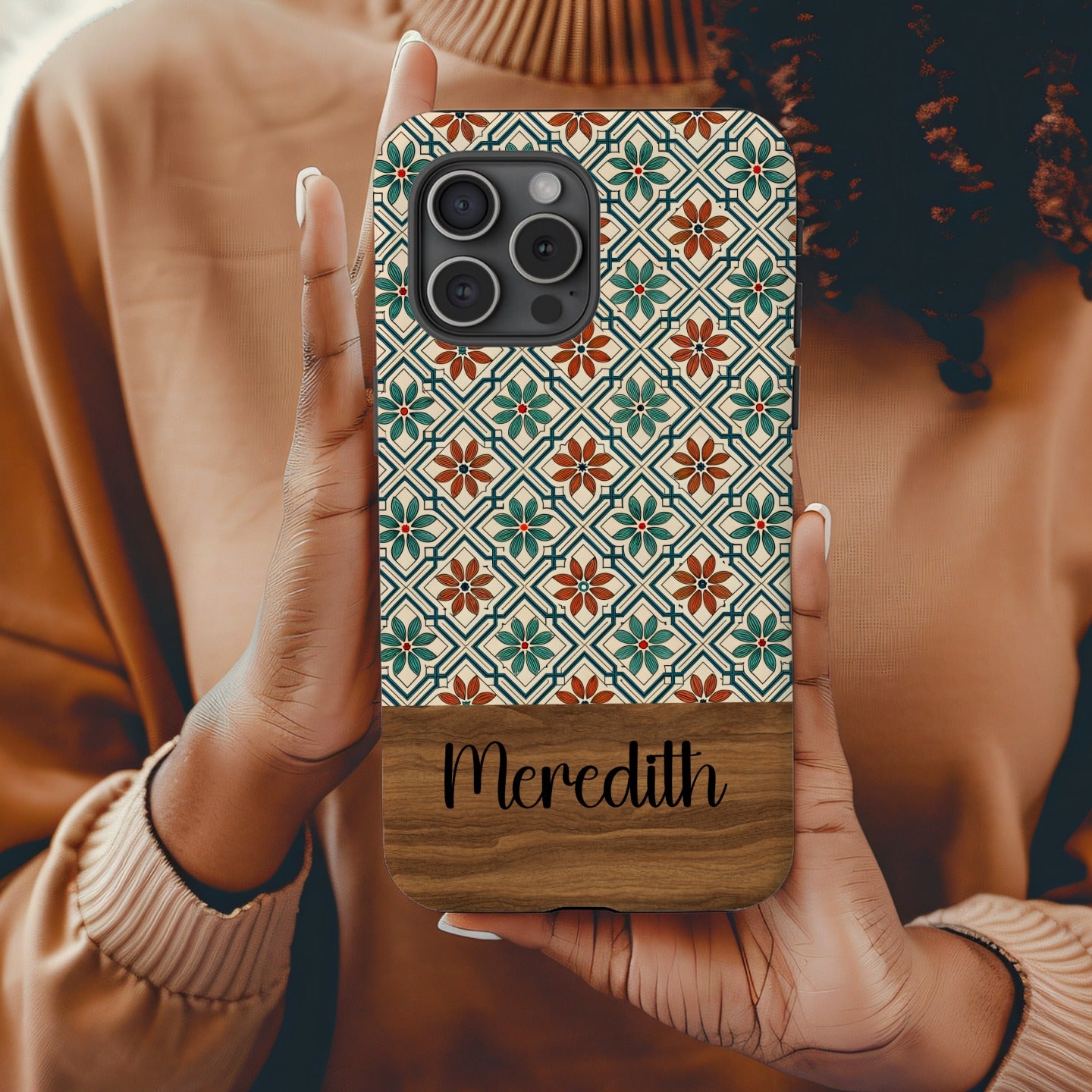 Floral Tile Pattern with Custom Name Option Custom Phone Case - Walk Greener