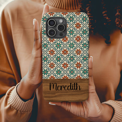 Floral Tile Pattern with Custom Name Option Custom Phone Case - Walk Greener