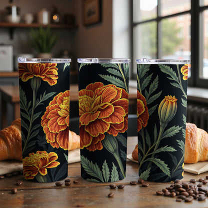 Elegant Floral Design on Black Background Tumbler Product