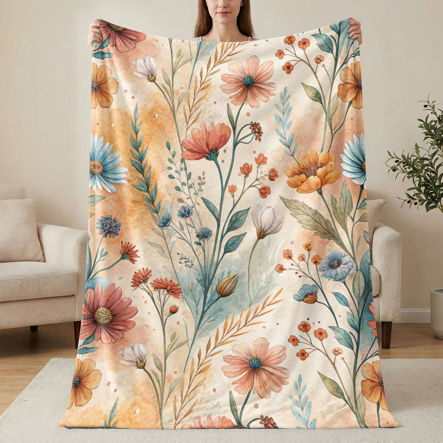 Watercolor Floral Pattern with Flowers and Leaves Design - Walk Greener