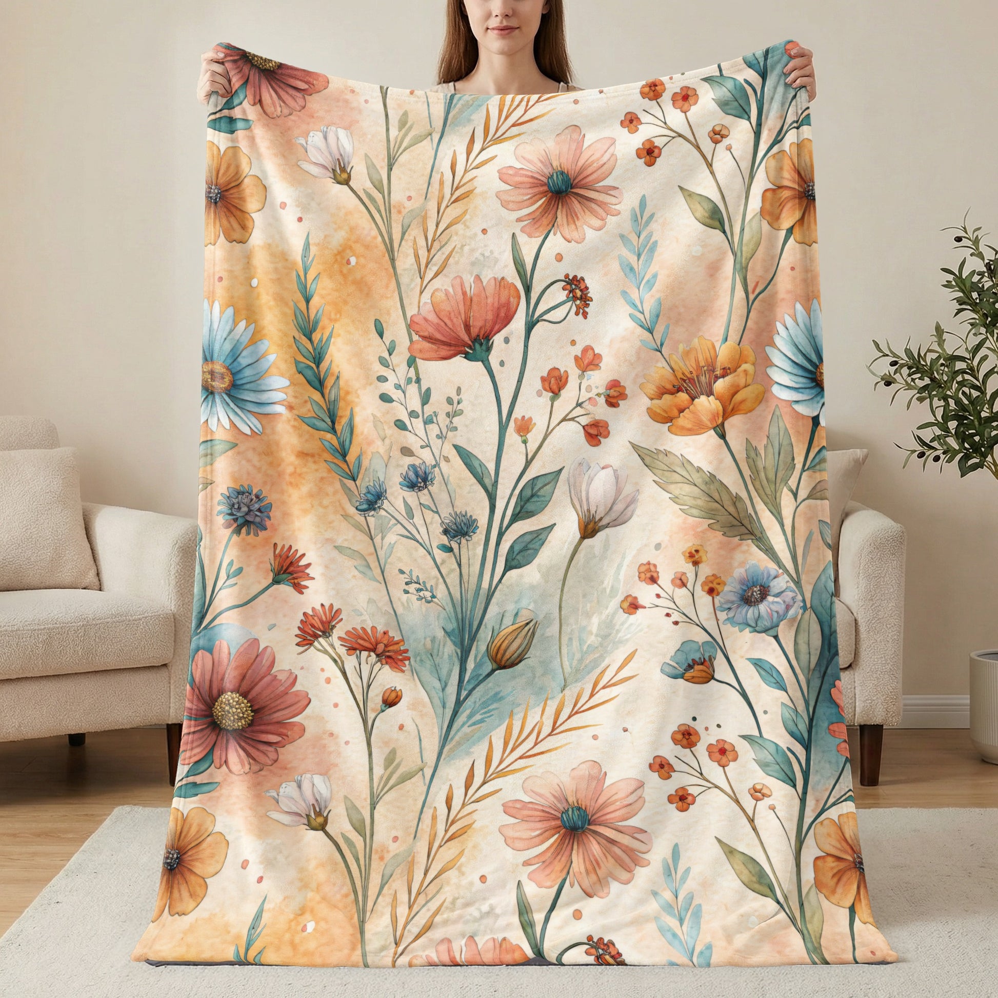 Watercolor Floral Pattern with Flowers and Leaves Design - Walk Greener