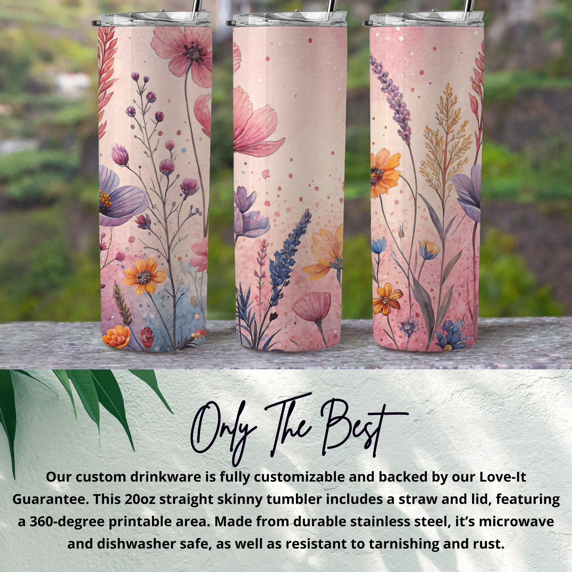Watercolor Floral Design Bright and Cheerful 20 oz Skinny - Walk Greener
