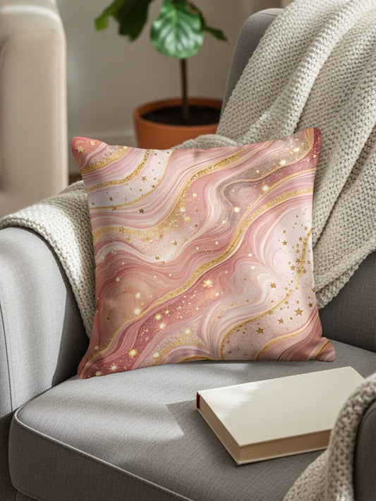 Luxury Pink with Gold Accents Stars Pattern Throw Pillows - Walk Greener