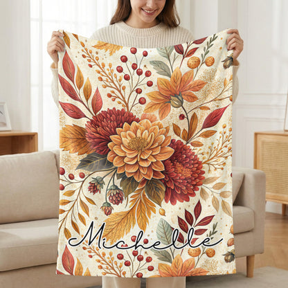 Personalized Floral Autumn Throw Blanket with Name Michelle