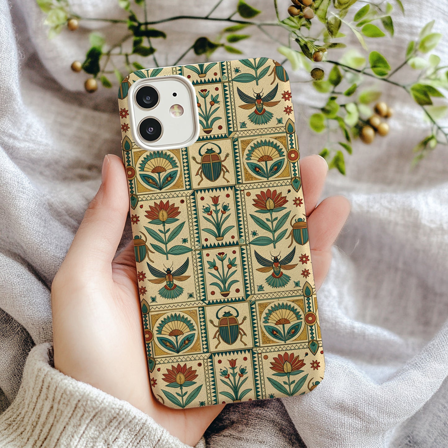 Vintage Floral and Beetle Pattern Phone Case