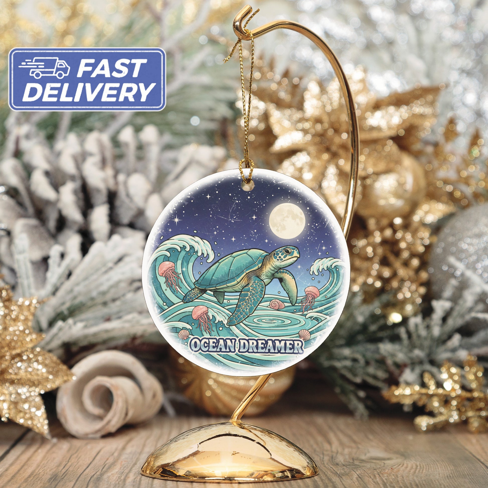 Ocean Dreamer Moonlit Turtle Decorative Ornament product