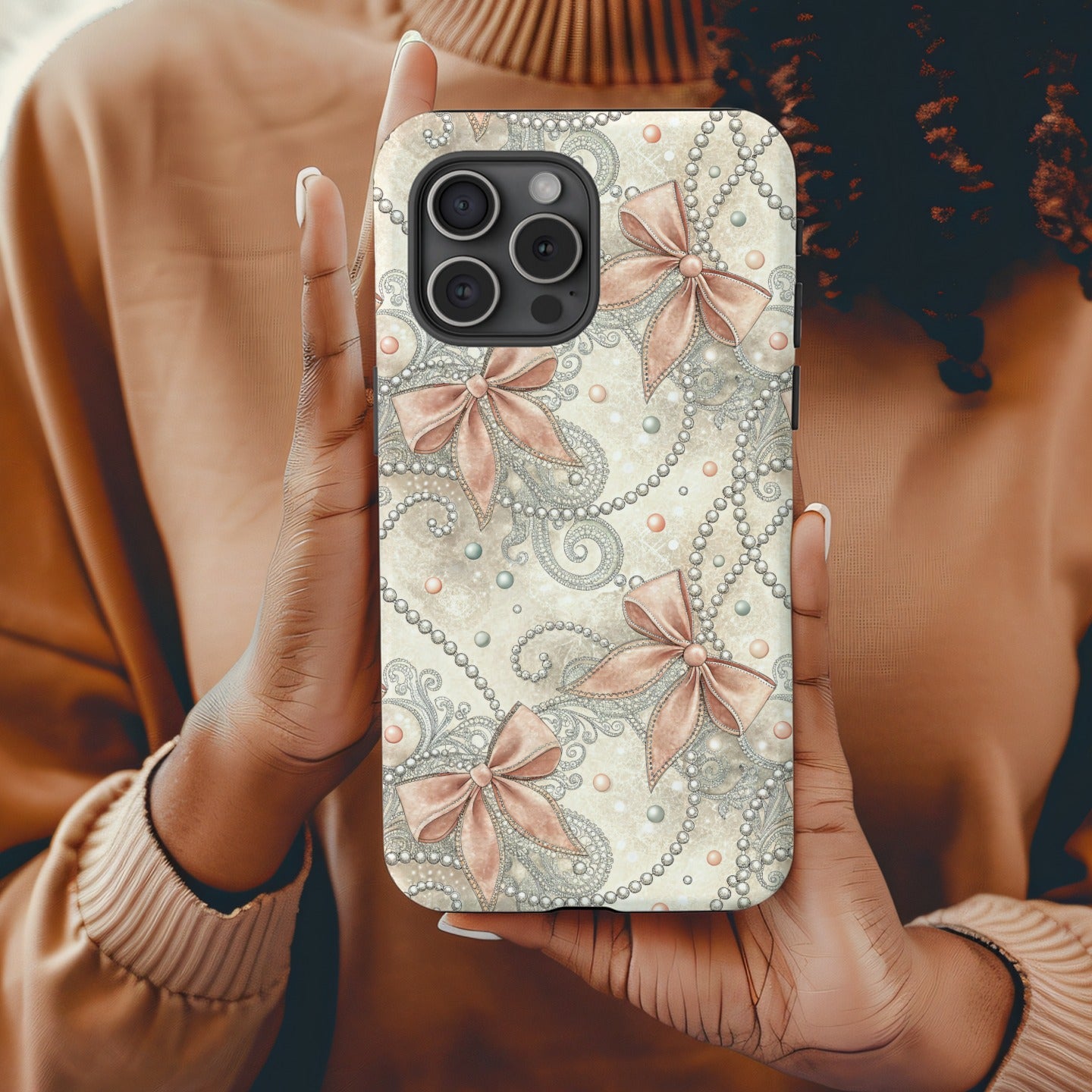 Elegant Vintage Bow and Pearl Custom Phone Case