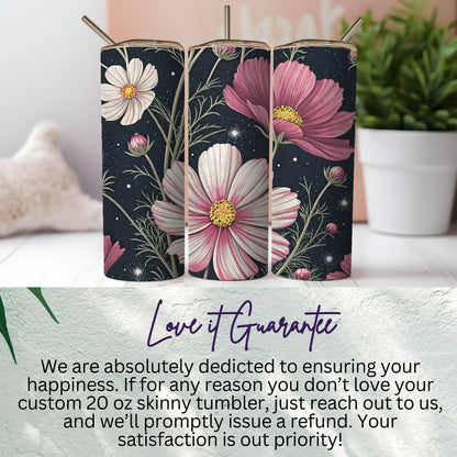Floral Design Custom 20 oz Skinny Tumbler with Straw