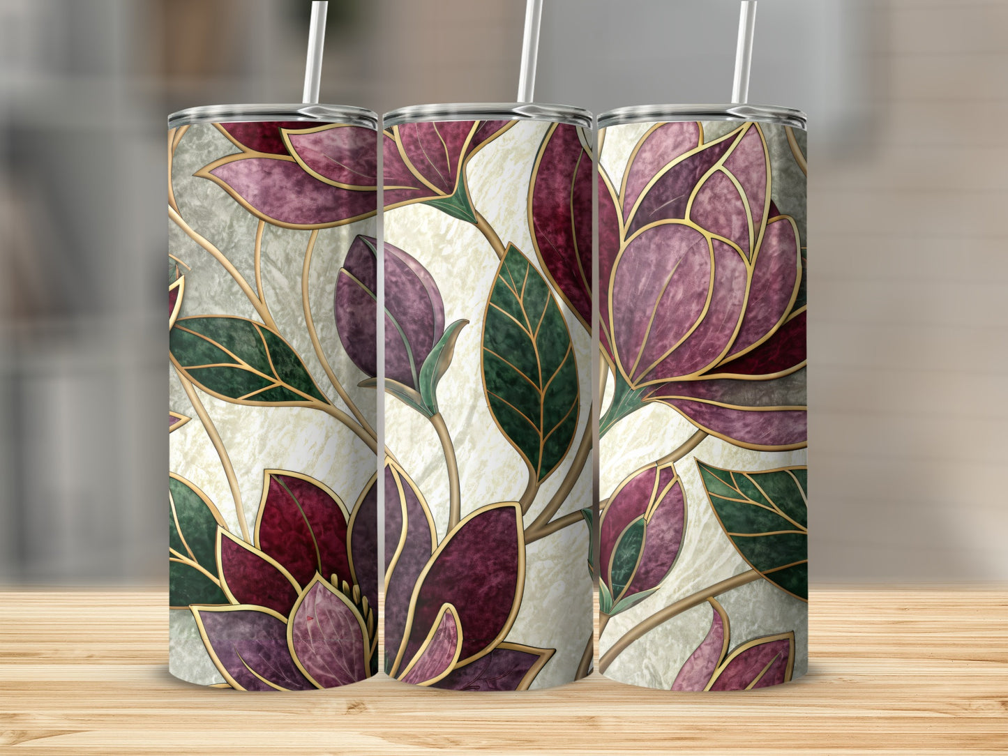 Floral Design with Elegant Golden Outlines 20 oz Skinny Tumbler - Walk Greener