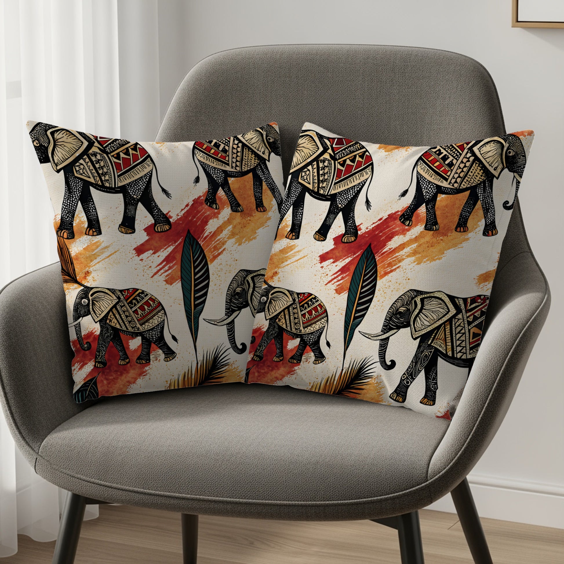 Elephant Print Decorative Throw Pillows for Home Decor