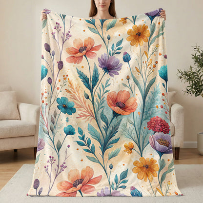 Watercolor Garden Floral Design on Velveteen Plush Blankets - Walk Greener