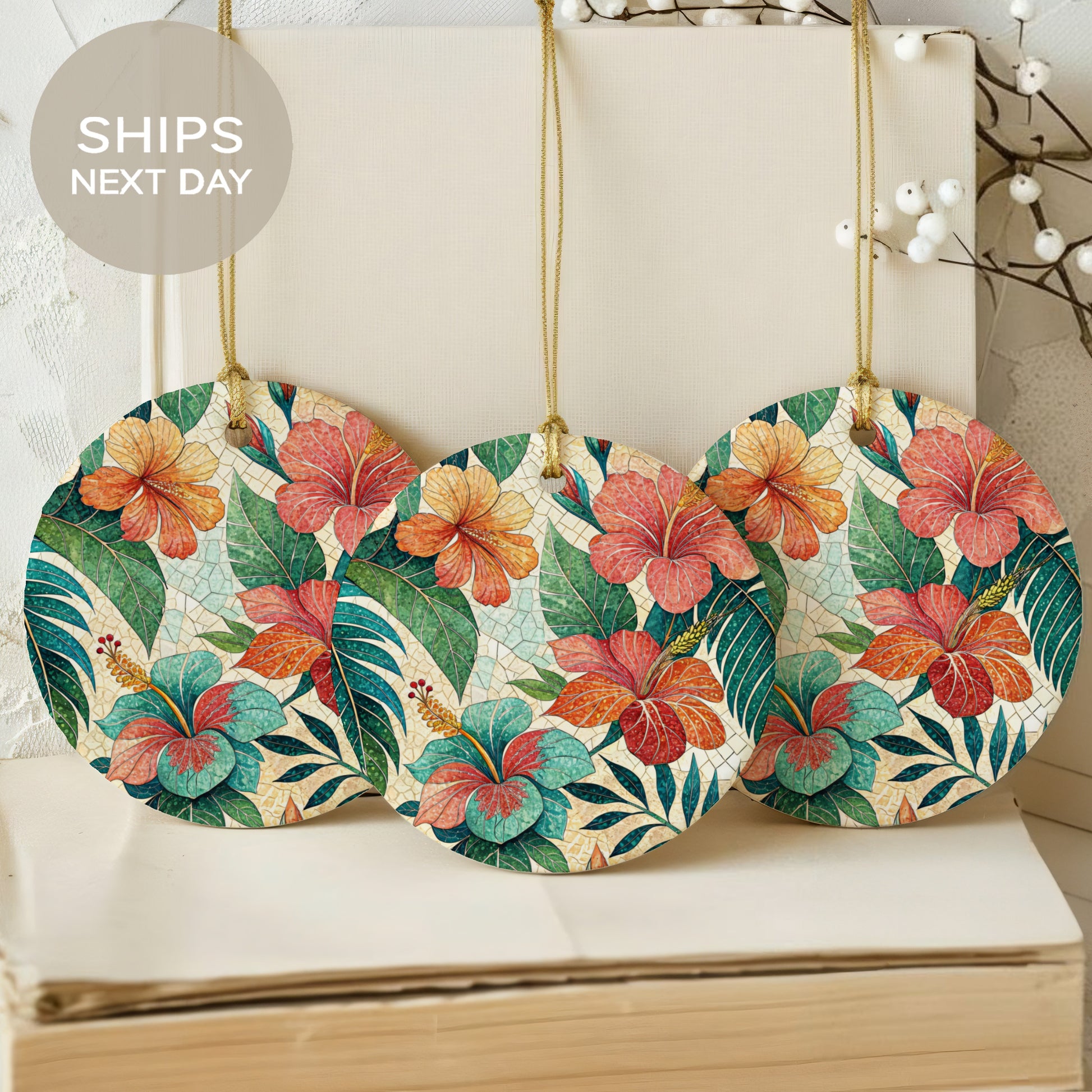 Colorful Floral Round Ornament Hanging Decoration Set