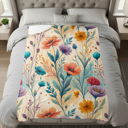 Watercolor Garden Floral Design on Velveteen Plush Blankets - Walk Greener