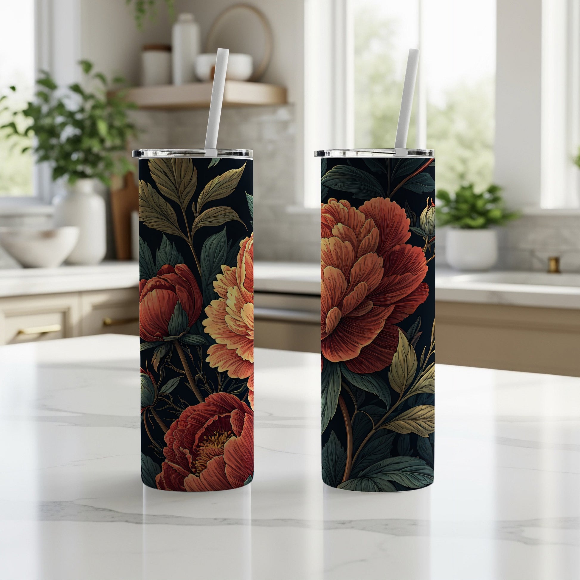 Floral Pattern Insulated Stainless Steel Tumbler