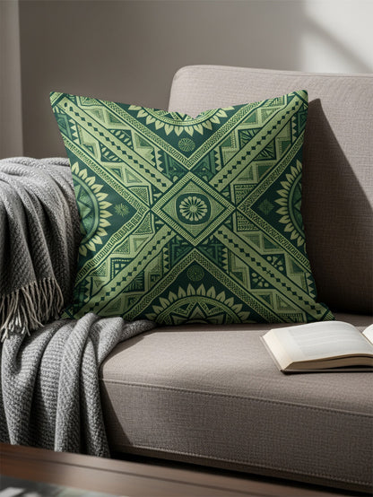 Intricate Green Tribal Geometric Pattern Pillows & Pillow Cases - Walk Greener