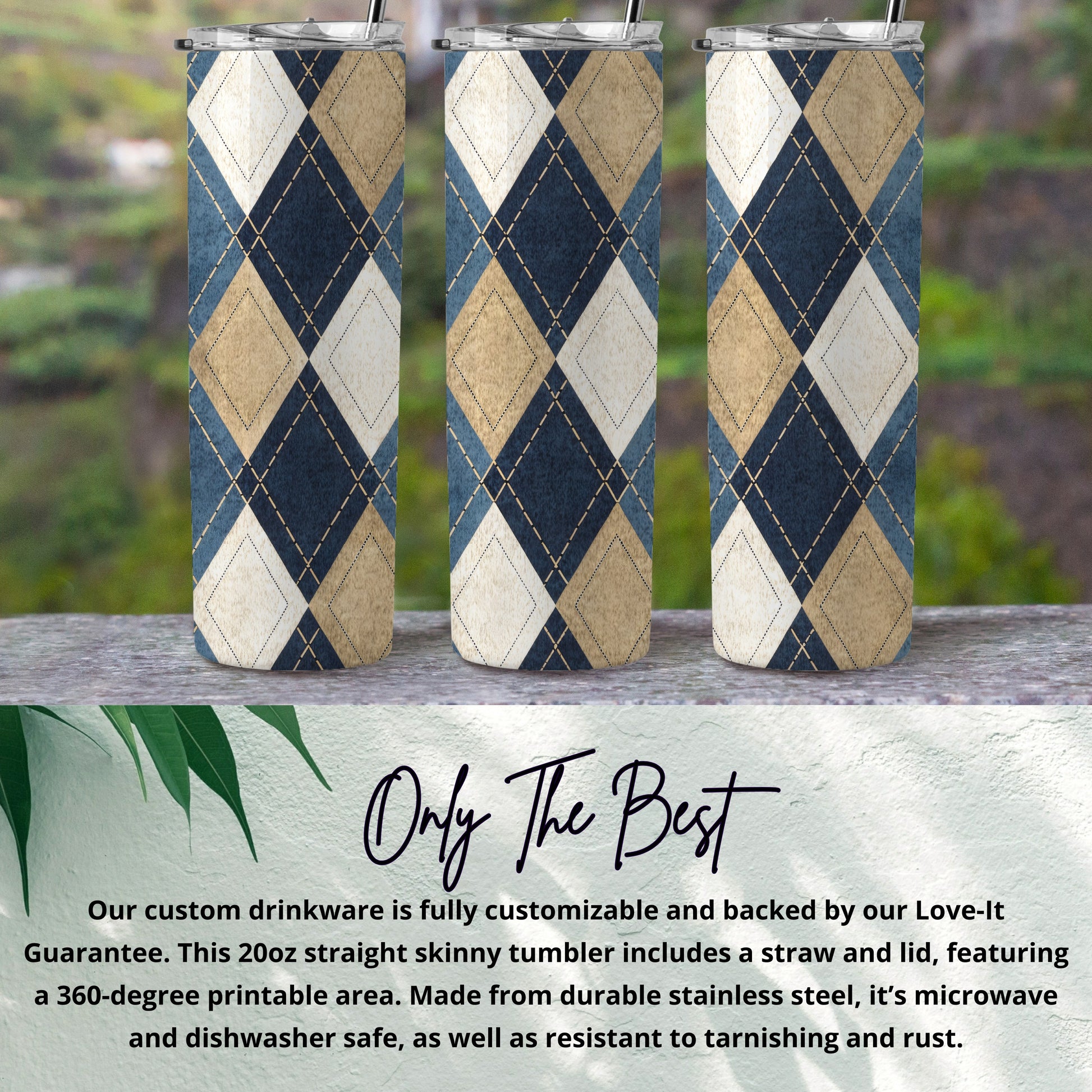 Diamond Pattern Blue and Beige Skinny Tumbler
