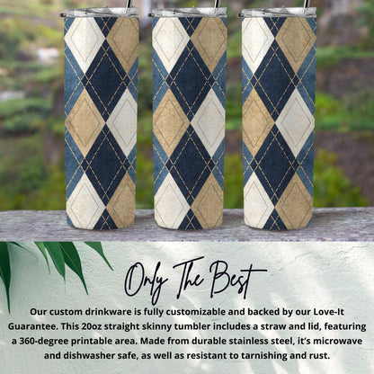 Diamond Pattern Blue and Beige Skinny Tumbler