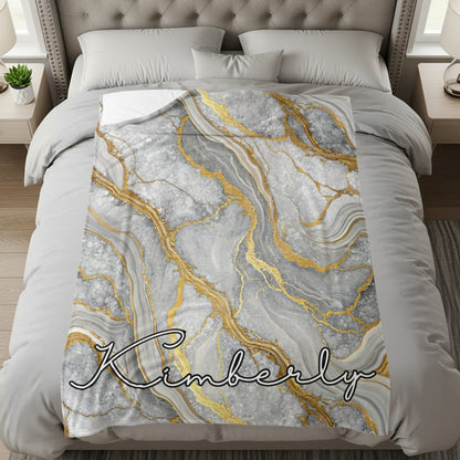 Personalized Gold and Gray Marble Design Blanket