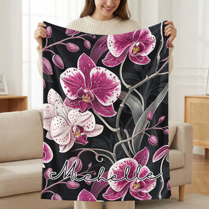 Custom Name Floral Design with Orchids on a Black Backdrop - Walk Greener