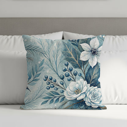 Elegant Blue Floral Decorative Throw Pillow Cover