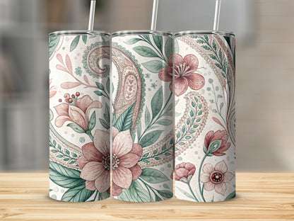Floral and Paisley Delight Design 20 oz Skinny Tumbler - Walk Greener
