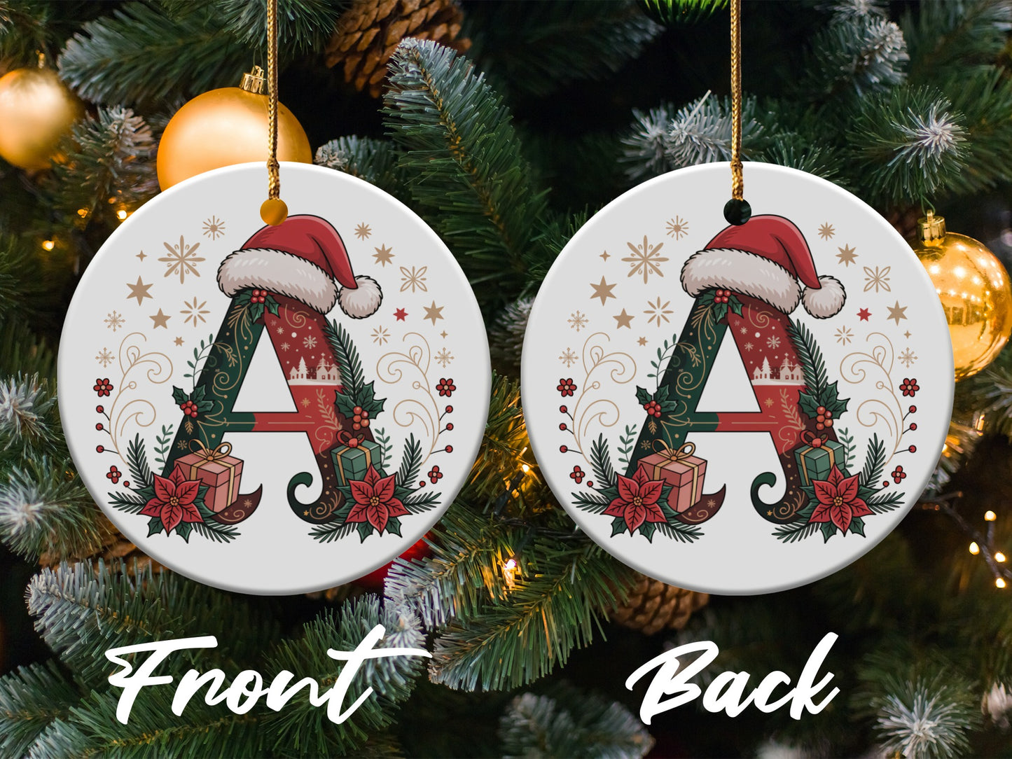 Festive Initial Christmas Ornament with Santa Hat product