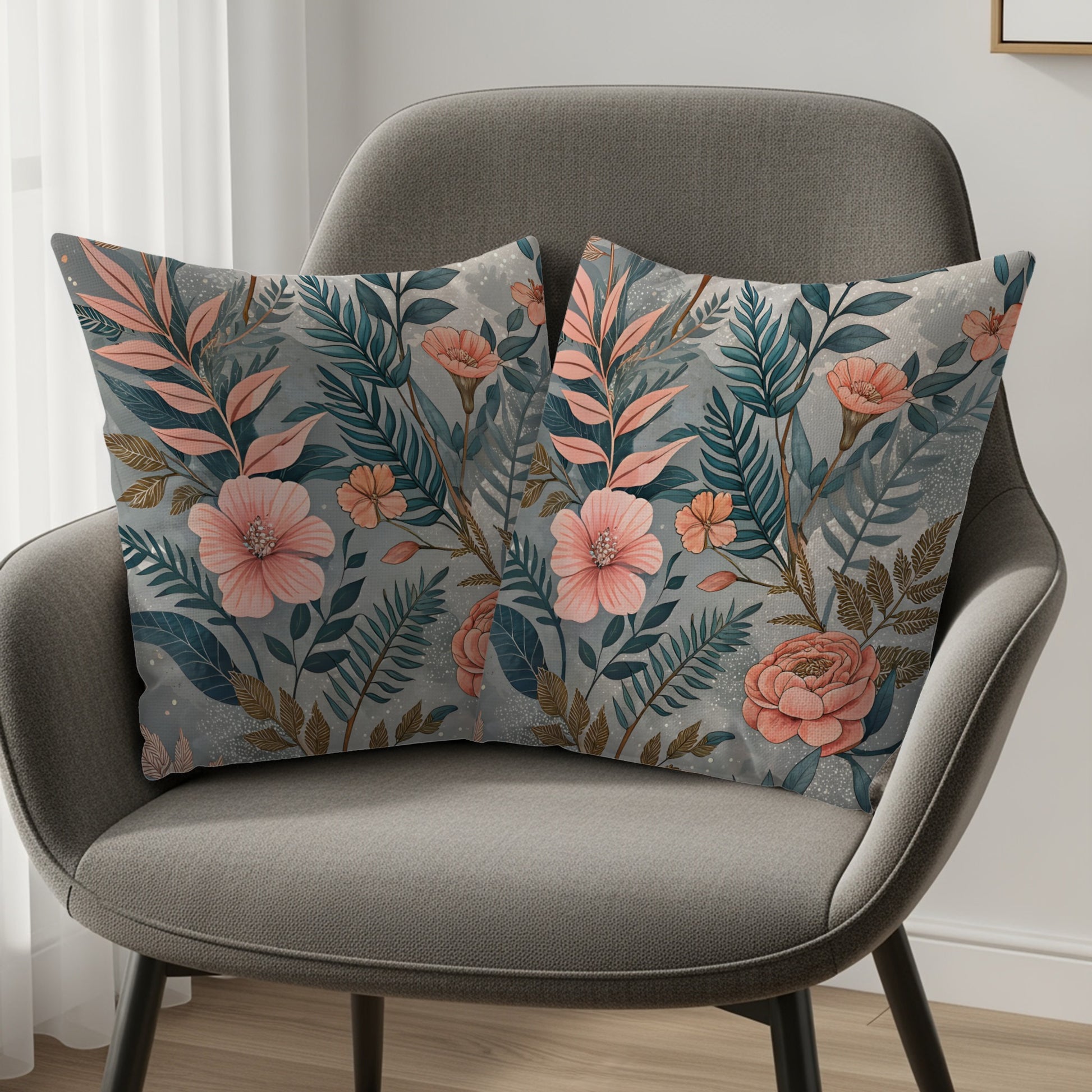 Decorative Floral Pattern Cushion with Botanical Design