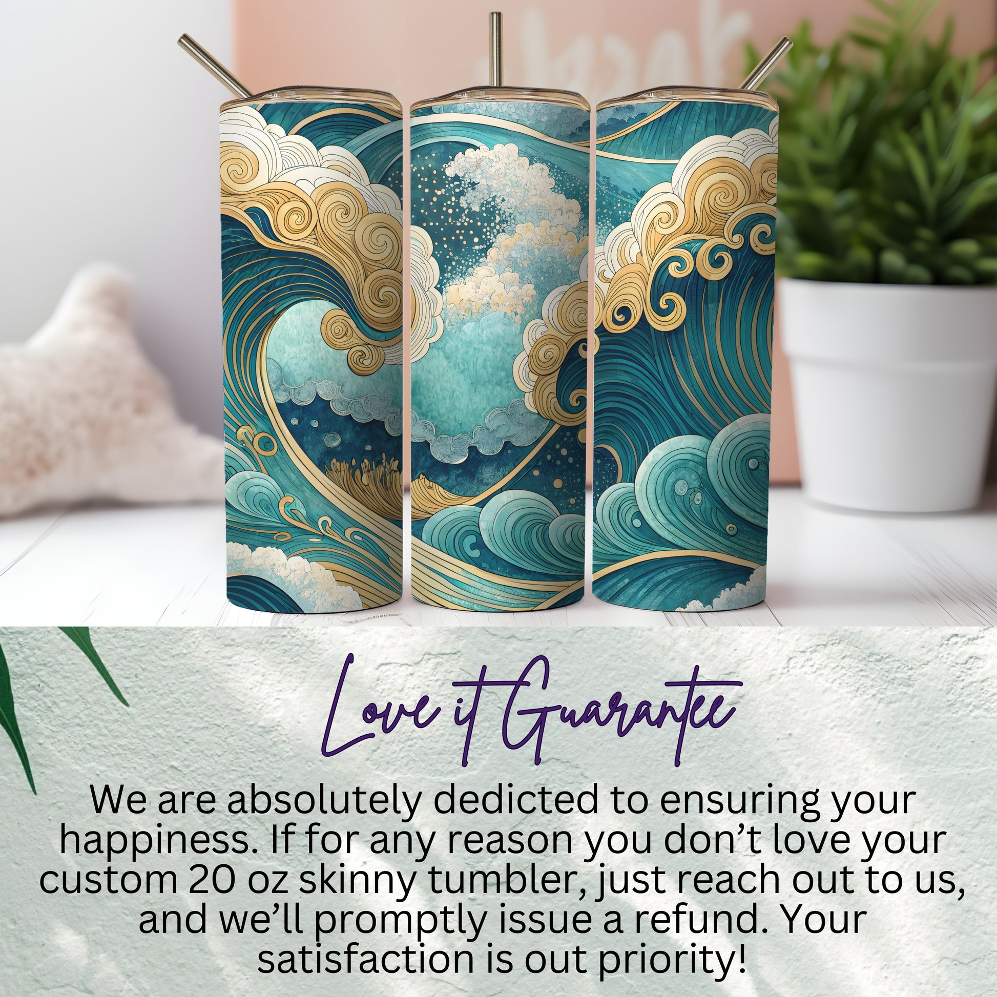 Custom 20 oz Skinny Tumbler with Wave Design Tumblers