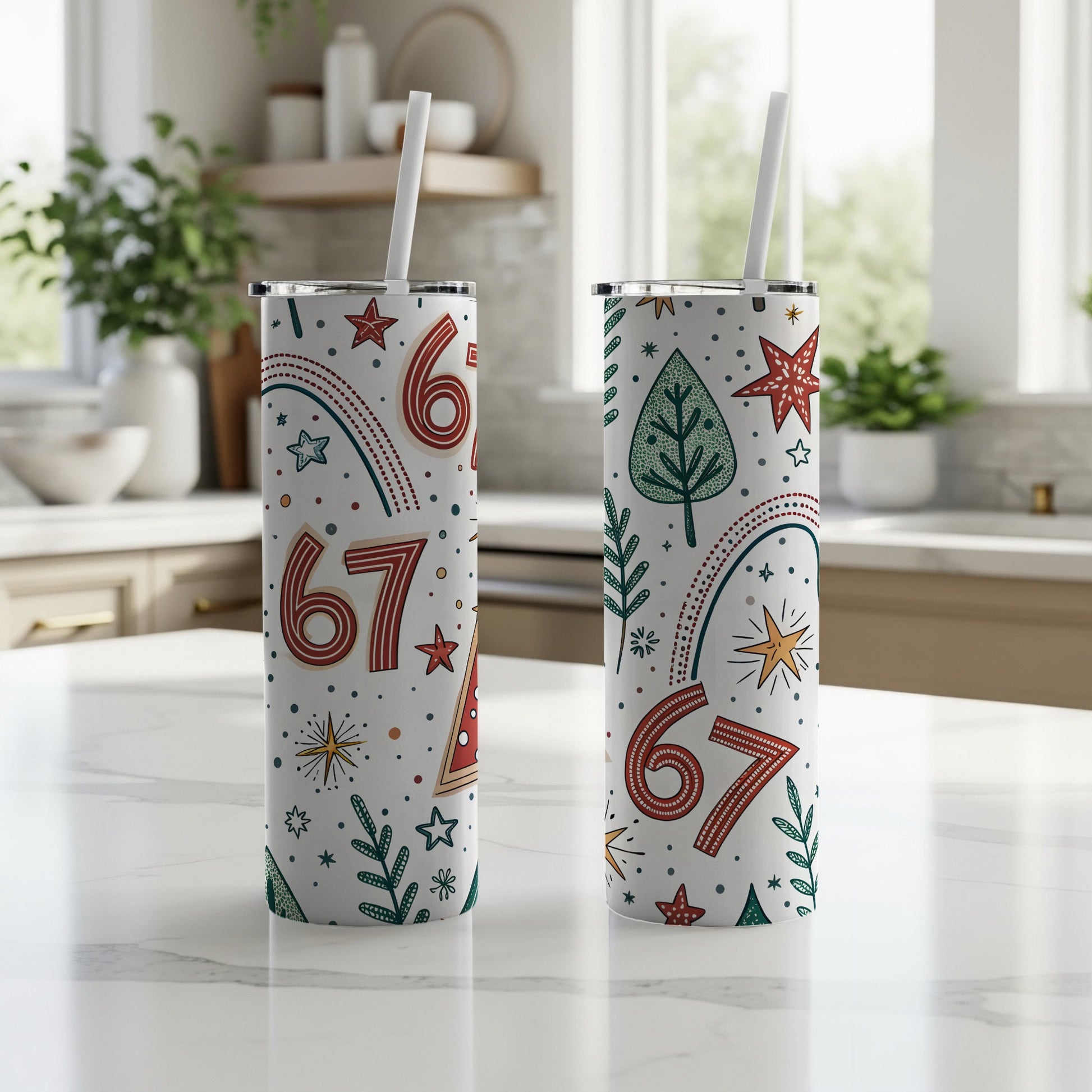 Festive Christmas Numbers Stars Trees Seamless Pattern Tumbler - Walk Greener