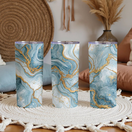 Elegant Blue and Gold Marble Insulated Tumbler Cups