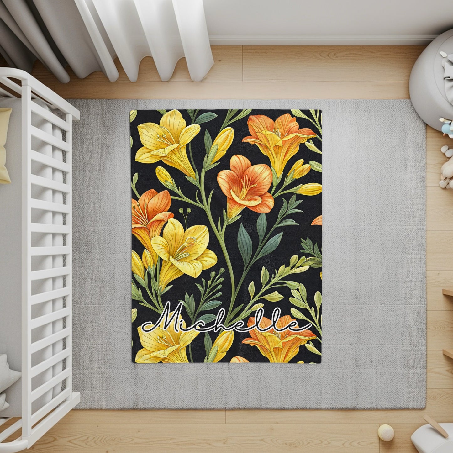 Bright Floral Design with Custom Name Personalized Blankets - Walk Greener