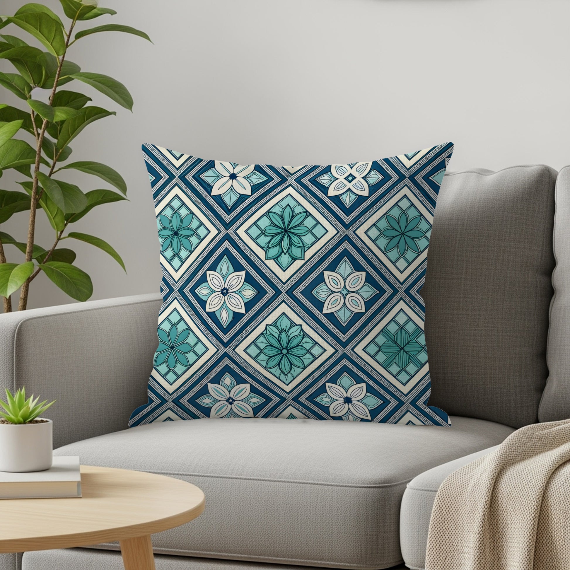 Geometric Floral Pattern Decorative Throw Pillow