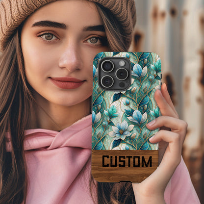 Custom Floral Blue and Green Design Phone Case