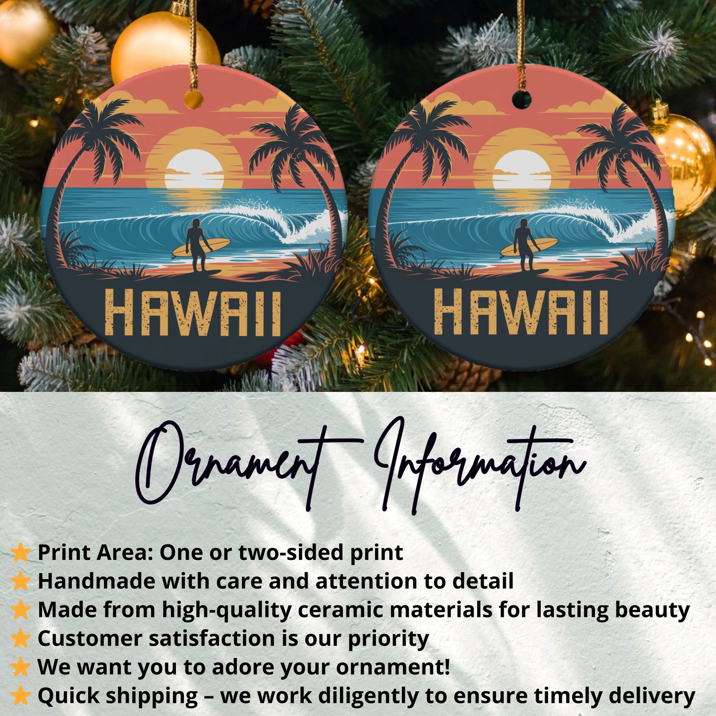 Sunset Beach Hawaii Surfing Scene Ornament product