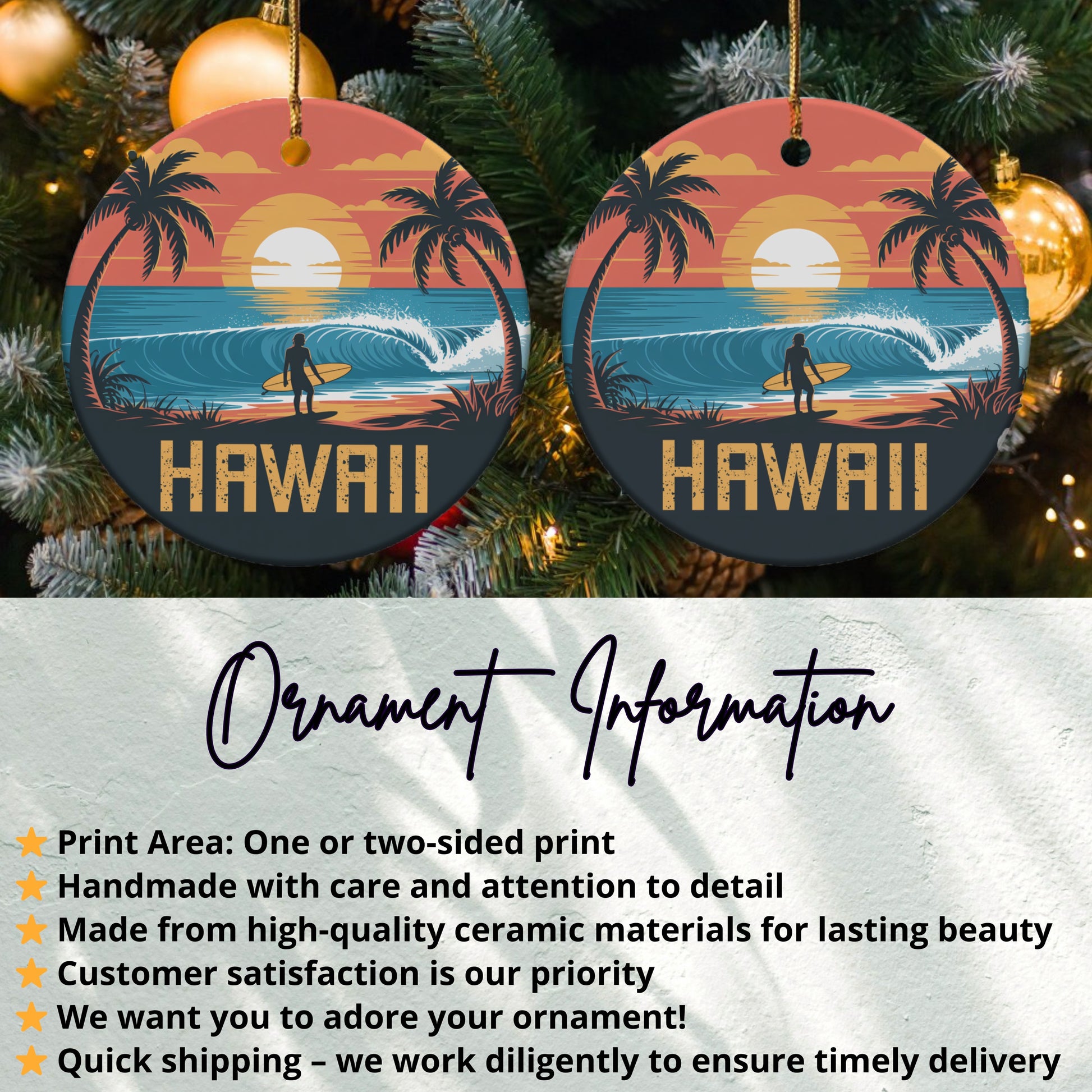 Sunset Beach Hawaii Surfing Scene Ornament product
