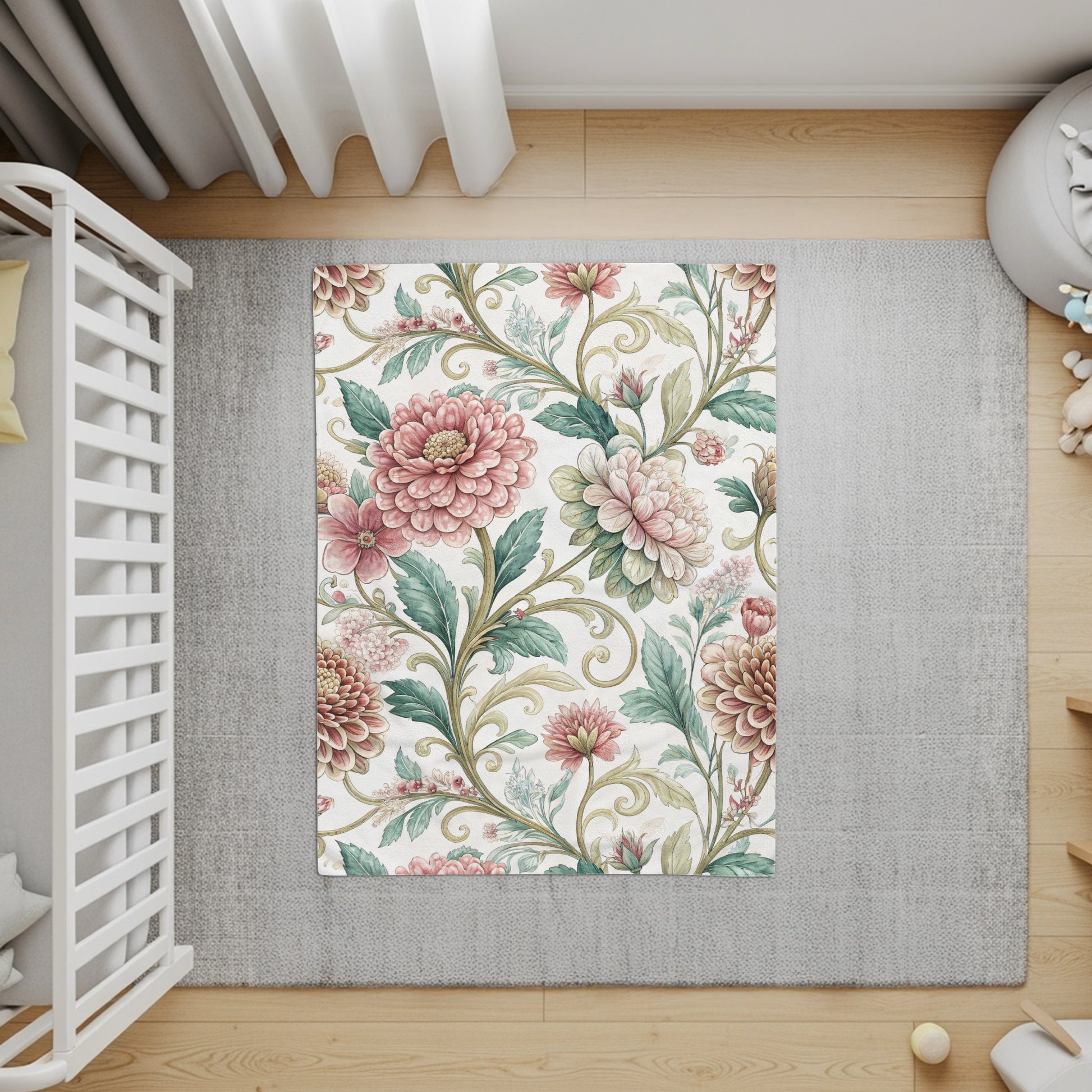 Floral Vintage Pattern with Swirls and Dalias Design - Walk Greener