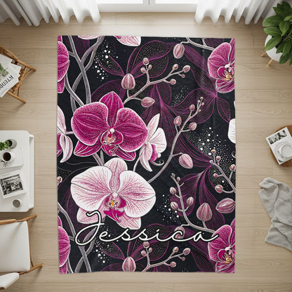 Personalized Pink Orchids Blanket with Name Jessica