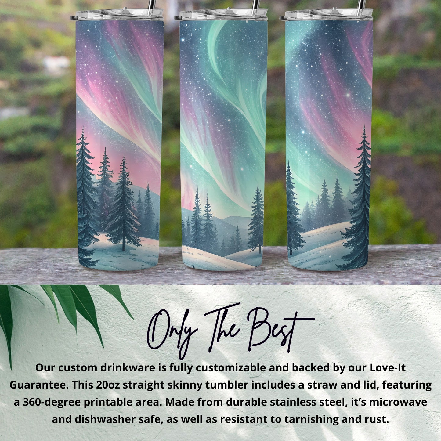 Aurora Borealis Over Snowy Forest Winter Scene Tumbler - Walk Greener