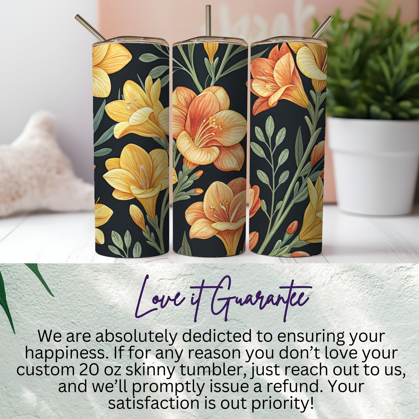 Floral Design Custom 20 oz Skinny Tumbler Drinkware