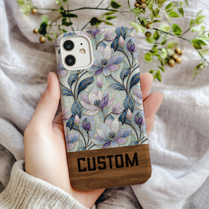 Custom Floral Design iPhone Case with Wood Accent