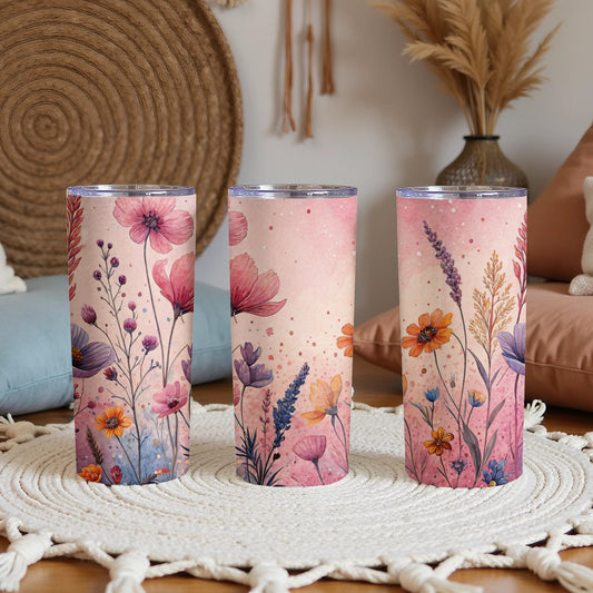 Watercolor Floral Design Bright and Cheerful 20 oz Skinny - Walk Greener