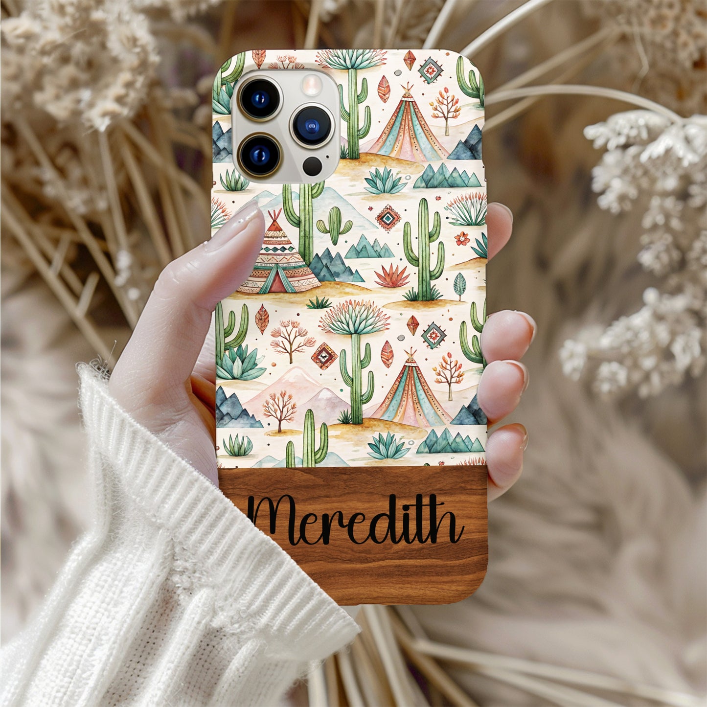 Personalized Cactus Desert Theme Phone Case Custom Name