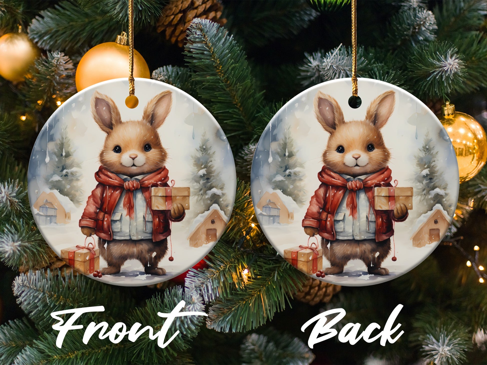 Cute Bunny With Gifts Ceramic Ornament product