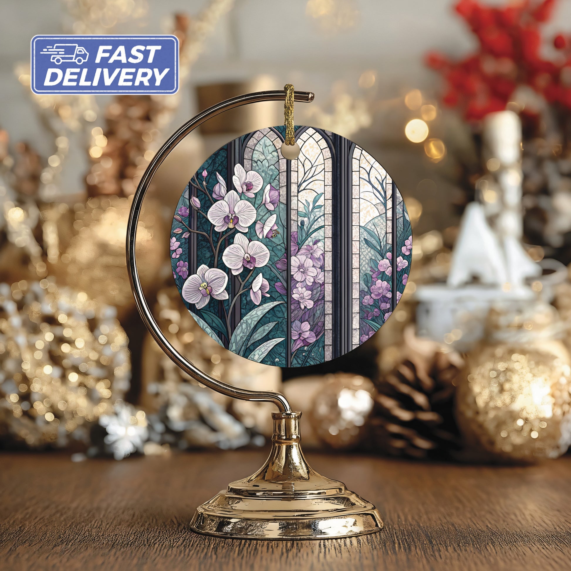 Stained Glass Floral Design Ornament Fast Delivery