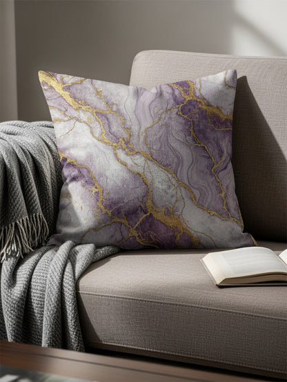 Elegant Purple Gold Accent Abstract Swirl Decorative Floral Throw Pillows - Walk Greener