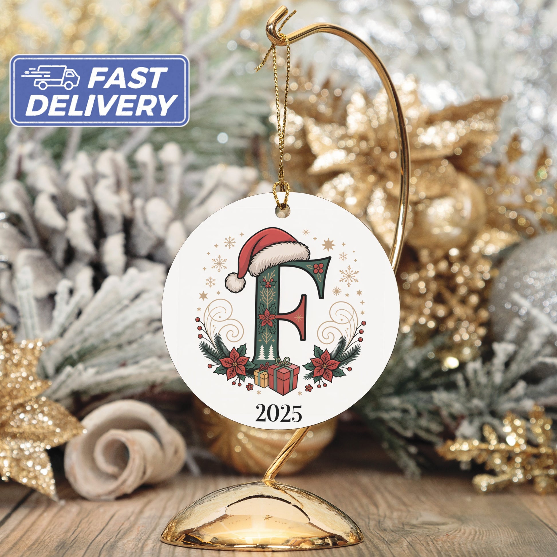 Personalized 2025 Initial F Christmas Ornament product type