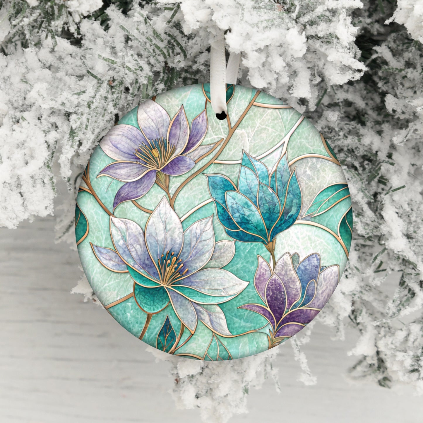 Handcrafted Floral Stained Glass Style Holiday Ornament