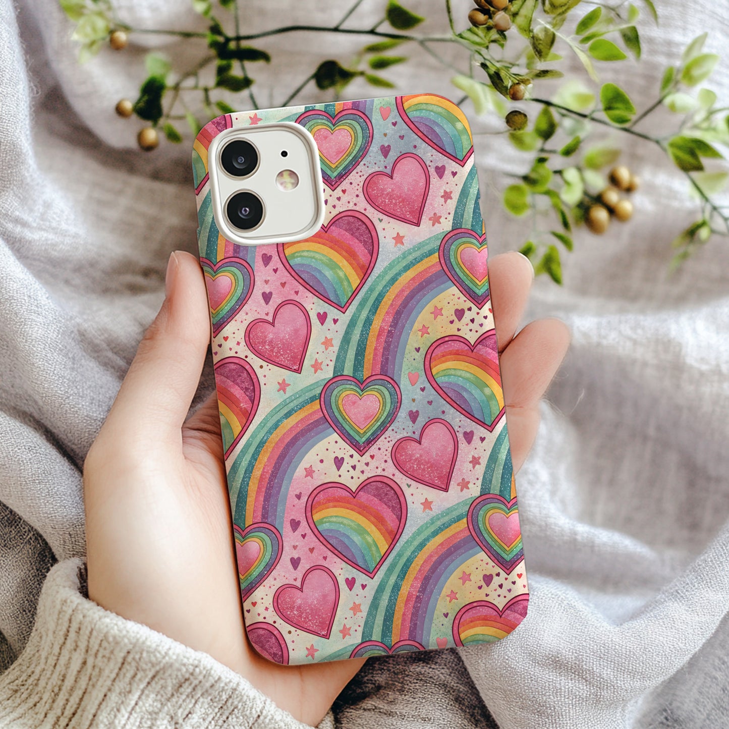 Rainbow Hearts Pattern Design with Custom Name Custom Phone Case - Walk Greener