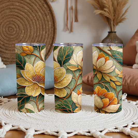 Floral Arrangement Yellow Flower and Green Leaves Art 20 oz Skinny Tumbler - Walk Greener