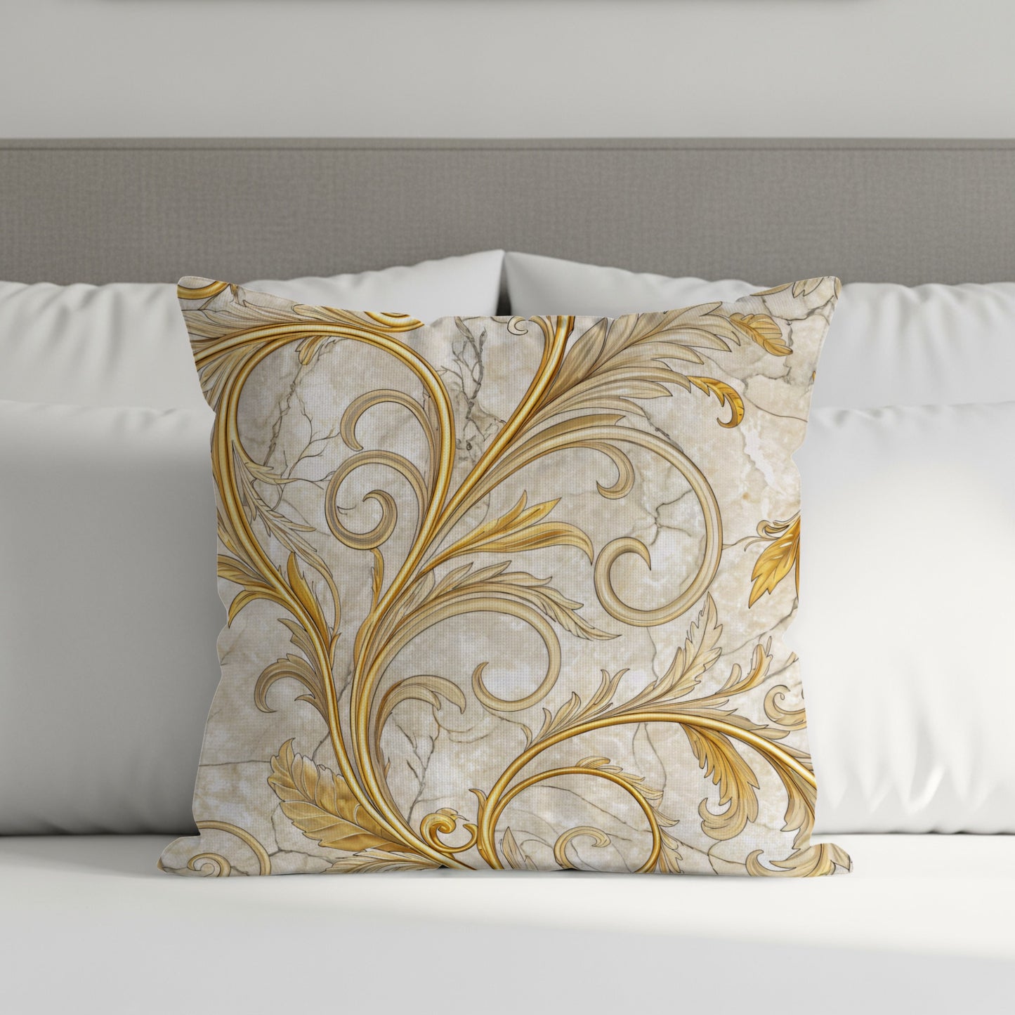 Elegant Gold and Beige Ornate Design Cushion Cover